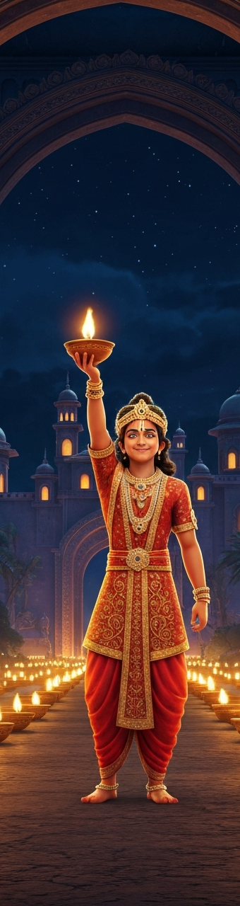 Cover illustration for the Diwali bedtime story Diwali: The Night a Thousand Lamps Were Lit