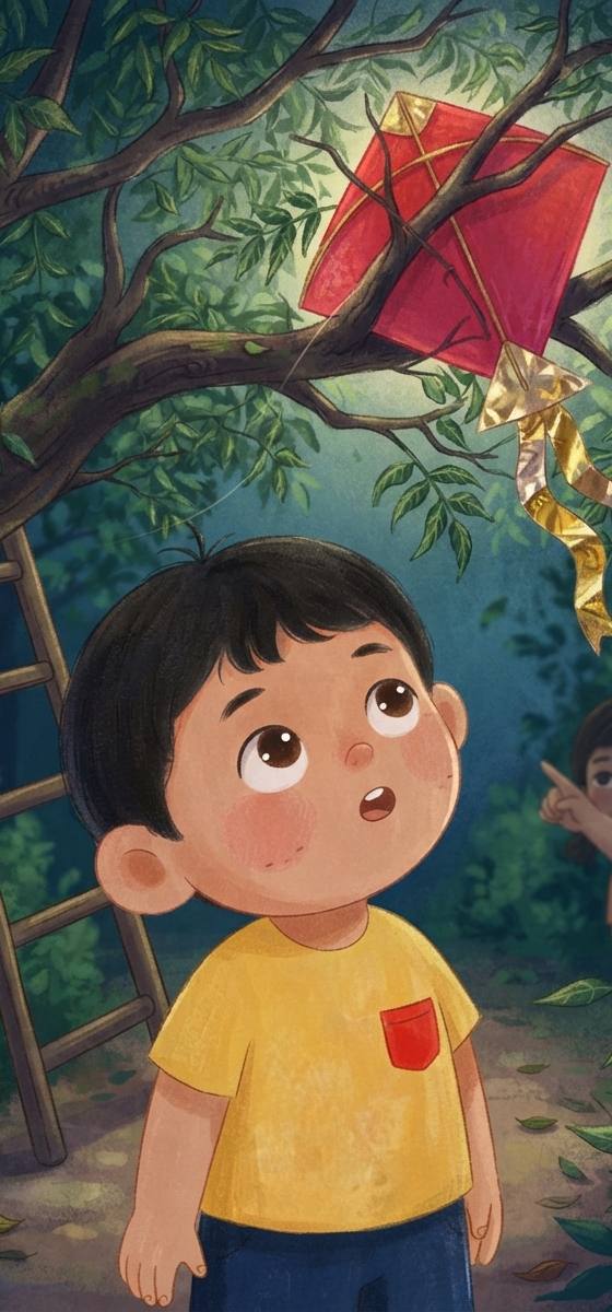 Cover illustration for Tim Tim and the Stuck Kite